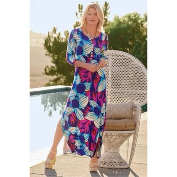 NWT Soft Surroundings Serena Maxi Dress Nazarine Blue Multi size M - Picture 1 of 8